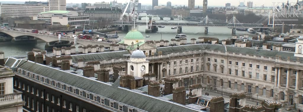 A panoramic view of King's College London with the River Thames and London Eye