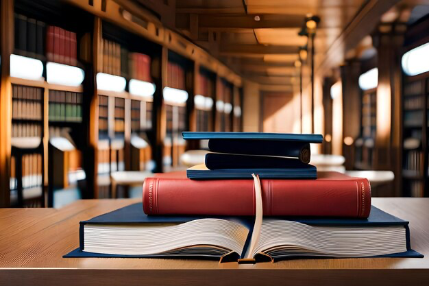 Books on the table in the library